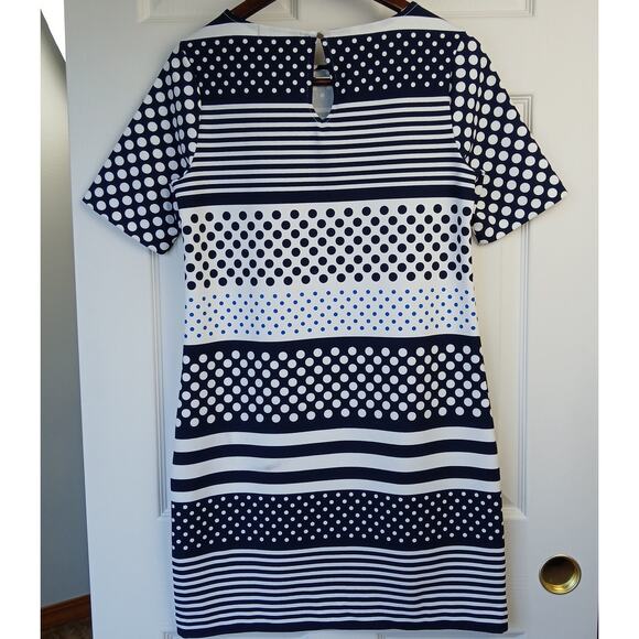 Banana Republic Stripe and Dot Shift Dress XS retro keyhole navy white boat neck - Picture 2 of 16